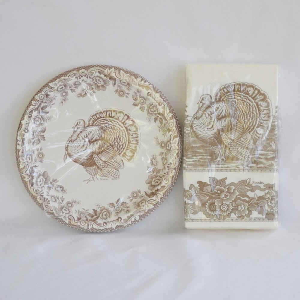 Spode Woodland Disposable Tableware Paper Dessert Plates and Napkins